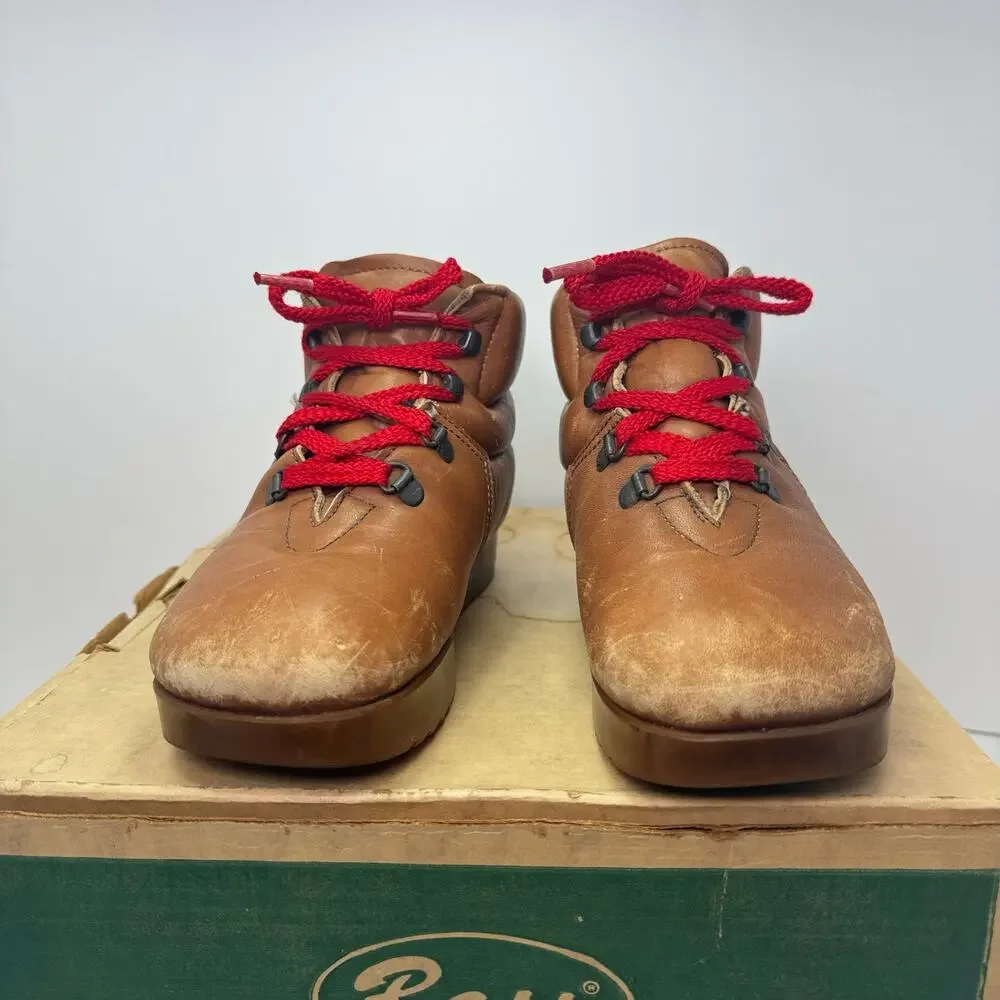 Bass Sugarloaf Red Lace Vintage 1981 Brown Leather Boots Women Size 6 M